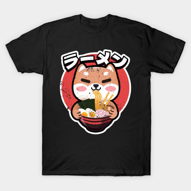 Cute Shiba inu Eating Ramen Kawaii Retro Vintage 90s Vibes T-Shirt by alpha96